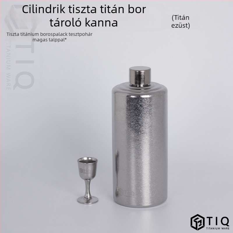 Titánból készült borosüveg – nagy kapacitású, egyenes hengeres forma, zárt, hordozható kültéren és otthoni használatra