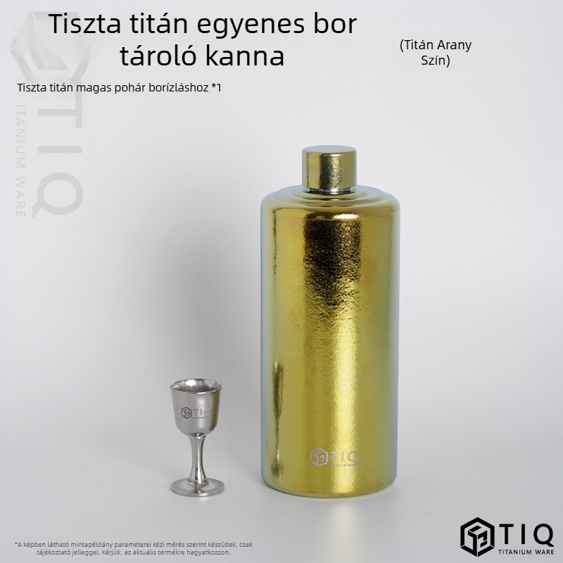Titánból készült borosüveg – nagy kapacitású, egyenes hengeres forma, zárt, hordozható kültéren és otthoni használatra
