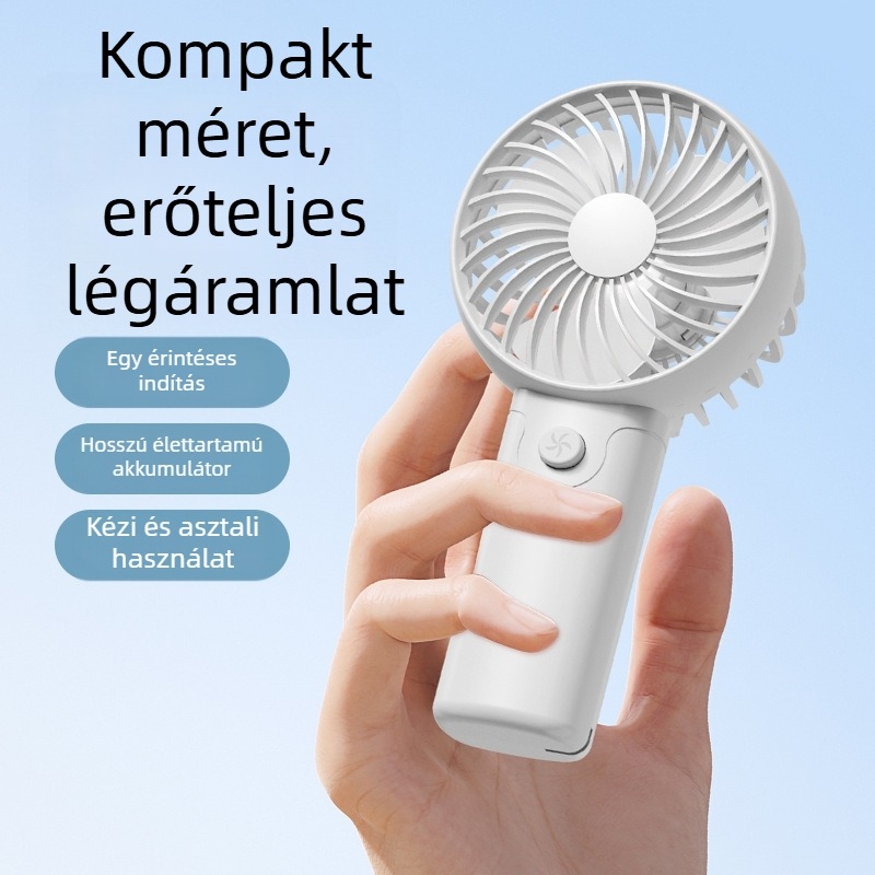 Kézi hordozható mini ventilátor, cserélhető 2000–4000 mAh akkumulátor, kefés motor, 3 lapát, USB-tápellátás, zaj 36 dB alatt
