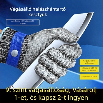 Vágásbiztos kesztyűk, 9. szint, ötujjú 316L rozsdamentes acéldrót kesztyűk munka közben