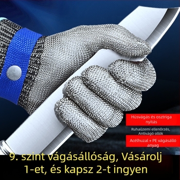 Vágásbiztos kesztyűk, 9. szint, ötujjú 316L rozsdamentes acéldrót kesztyűk munka közben