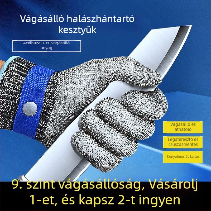 Vágásbiztos kesztyűk, 9. szint, ötujjú 316L rozsdamentes acéldrót kesztyűk munka közben