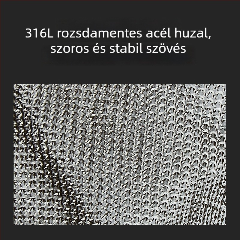 Vágásbiztos kesztyűk, 9. szint, ötujjú 316L rozsdamentes acéldrót kesztyűk munka közben