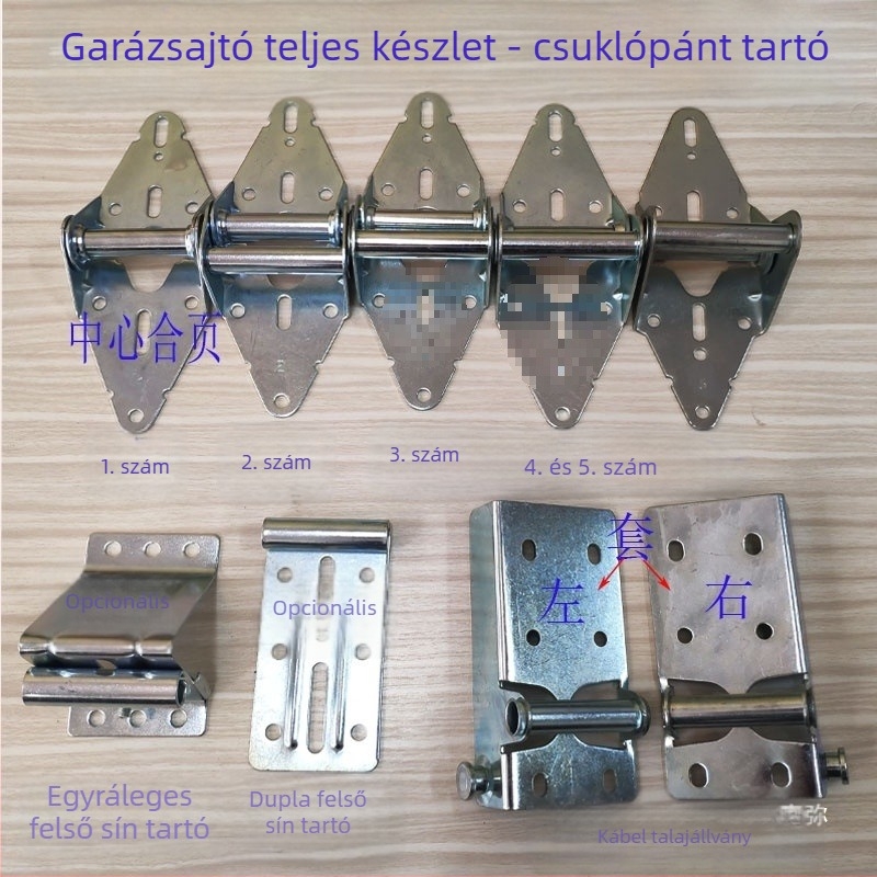 Elektromos garázs redőny zsanérkészlet oldalsó kerékkerettel, felső kerékkel, alsó kerékkel és vezetővel egysávos és kétsávos sínhez