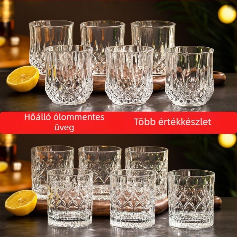 Whiskey pohár készlet kristályüvegből - modern minimalista stílus; kapacitás 301-400 ml; több mint 10 darab; logó nyomtatás lehetséges