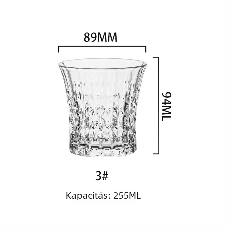 Whiskey pohár készlet kristályüvegből - modern minimalista stílus; kapacitás 301-400 ml; több mint 10 darab; logó nyomtatás lehetséges