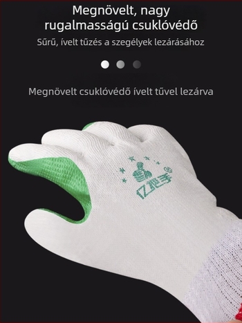 Gumi bevonat munkakesztyű építőipari munkákhoz, kopásálló, vastagított kivitel, külön ujjak kialakítással, vágás- és átszúrásálló