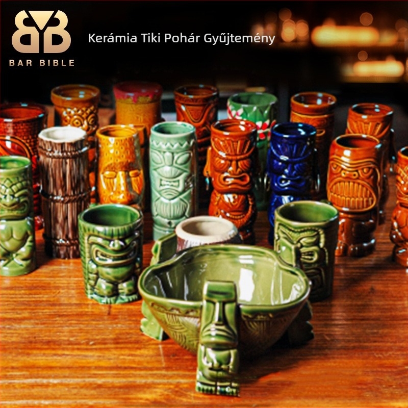 TIKI kerámia koponya koktél pohár, modern minimál stílusú dizájn, 200 g