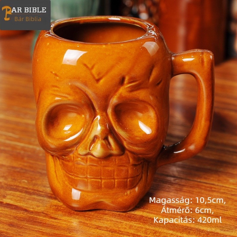 TIKI kerámia koponya koktél pohár, modern minimál stílusú dizájn, 200 g
