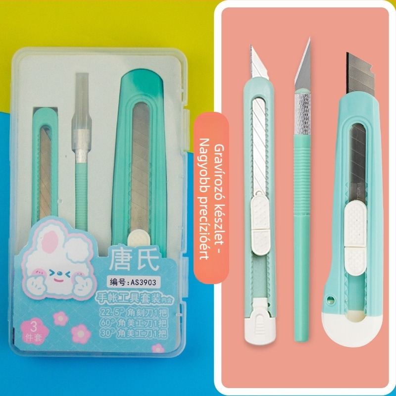 Vágóeszközök készlet gravírozó késsel és PVC alapú vágófelülettel — Vágó kés, PVC alap, Nettó tömeg 0.15