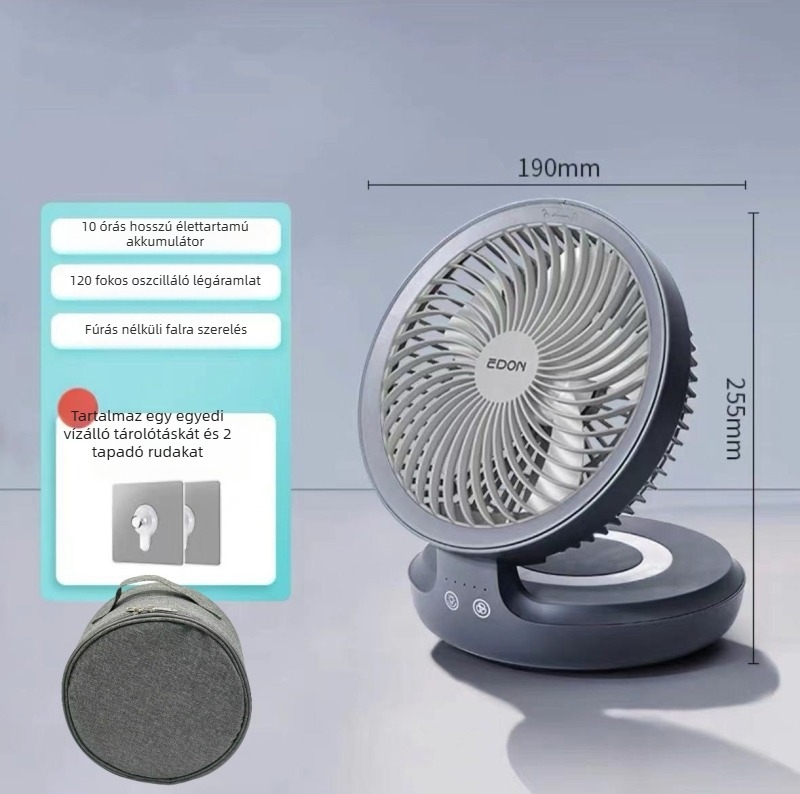 Eden USB töltésű vezeték nélküli falra szerelt mini ventilátor, összecsukható, beépített akkumulátor, brushless motor, 3 sebesség, távirányító
