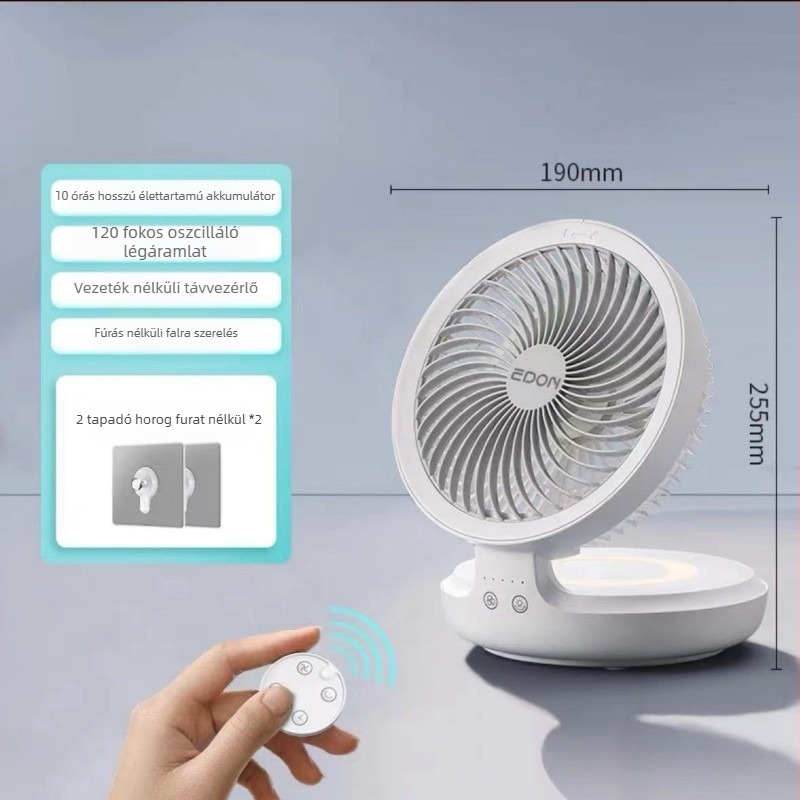 Eden USB töltésű vezeték nélküli falra szerelt mini ventilátor, összecsukható, beépített akkumulátor, brushless motor, 3 sebesség, távirányító