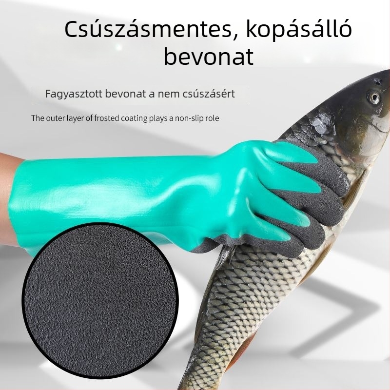 Halak feldolgozására és vízi munkákhoz tervezett kesztyűk, hosszú ujjak, gumírozott bőr, vízálló, csúszásmentes, kopásálló, vágás- és átszúrásálló, vastagodott változat | Márka: Other; Súly: 1; Használat: Vegye fel a kapcsolatot az ügyfélszolgálattal