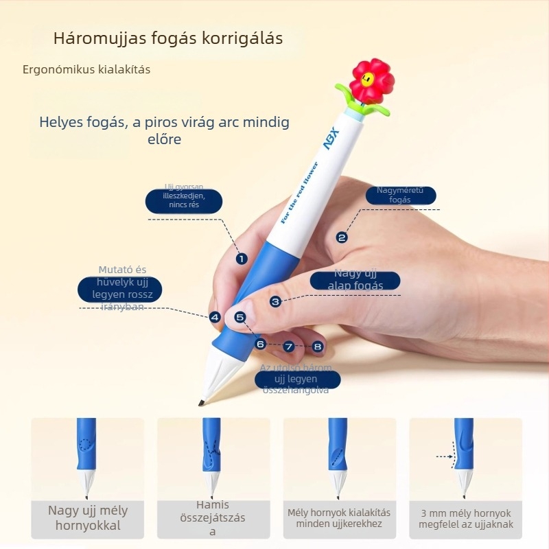 Mechanikus ceruza 1,3 mm grafittal, automatikus előrehaladás, hegyezés nélkül, tartós grafit, testtartás-korrekciós kialakítás