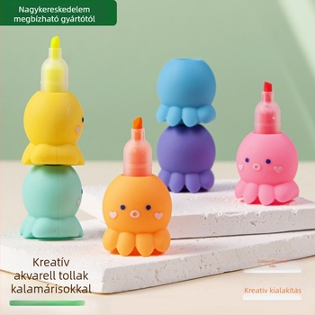 Polip formájú kiemelő toll — dupla vég, rajzfilmfigura design, műanyag tokozás, logó nyomtatva, testreszabható magáncímke