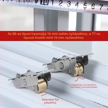 Csúszóajtó görgő rozsdamentes acél testtel és réz kerékkel, falvastagság 1,8 mm, modell Plastic steel door and window pulleys