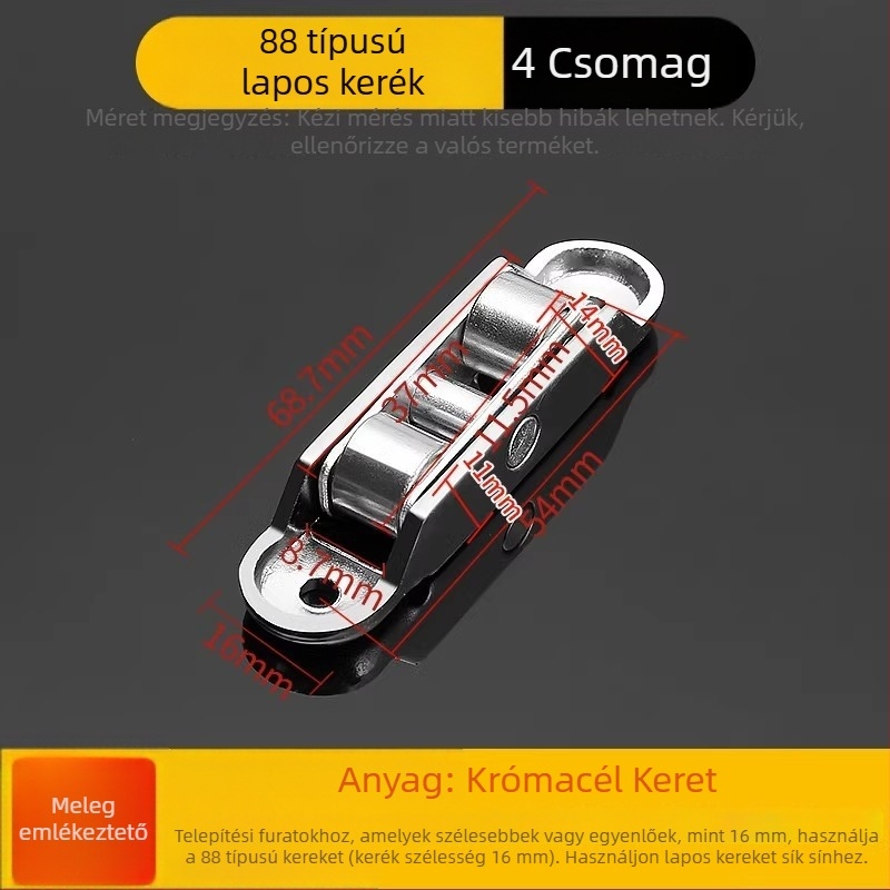 Csúszóajtó görgő rozsdamentes acél testtel és réz kerékkel, falvastagság 1,8 mm, modell Plastic steel door and window pulleys
