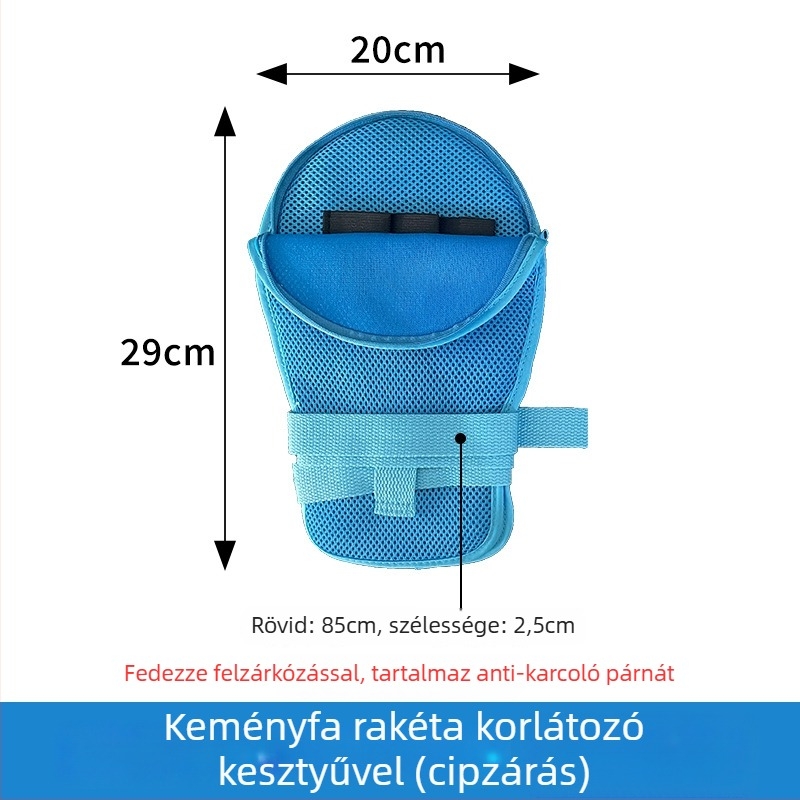 Ágyhoz kötött idős személyeknek készülő korlátozó kesztyűk, hálós poliészter anyag, bélés pamut, meleg, porvédett, vágásálló