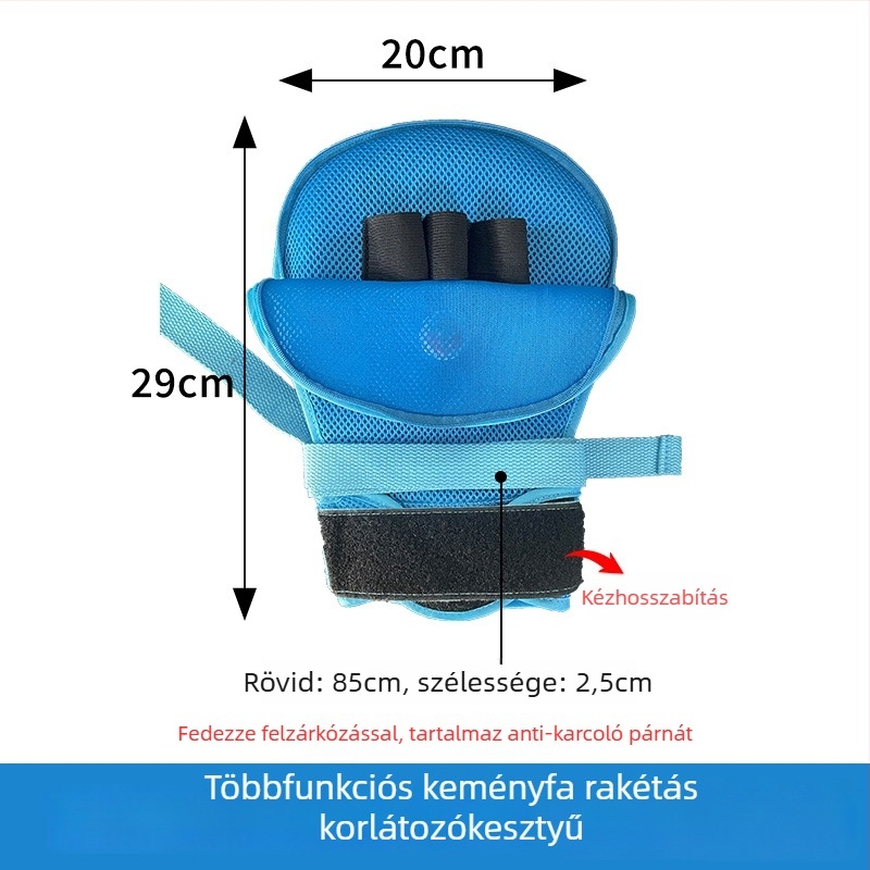 Ágyhoz kötött idős személyeknek készülő korlátozó kesztyűk, hálós poliészter anyag, bélés pamut, meleg, porvédett, vágásálló