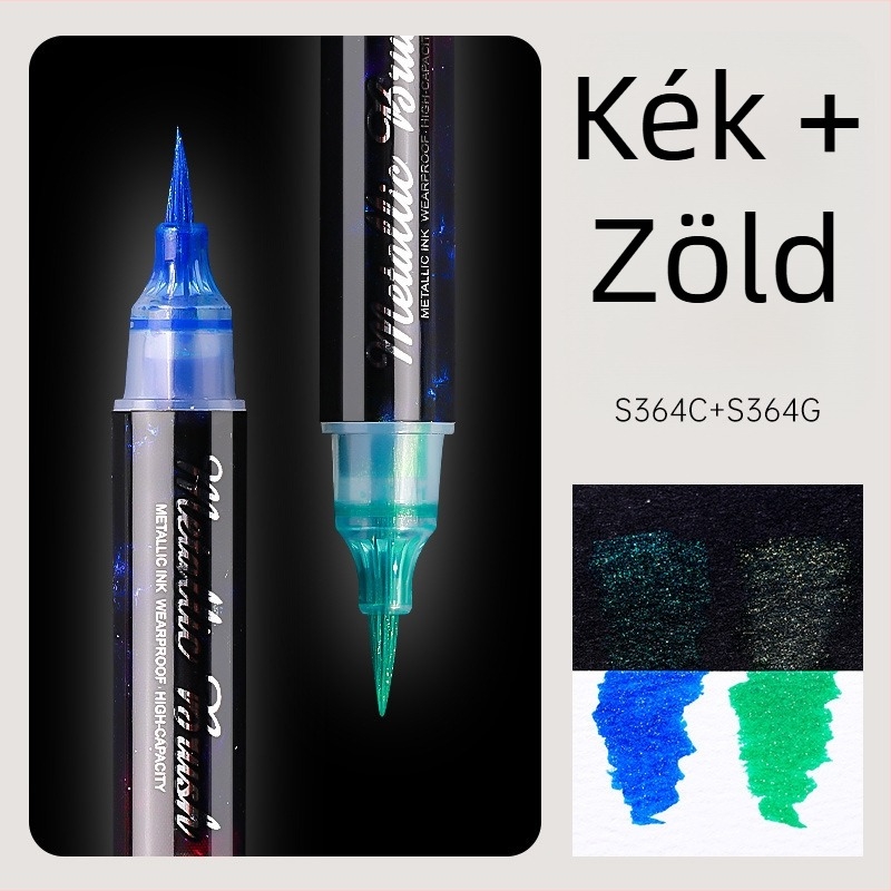 Kétoldalas akril glitter marker puha végű akvarell tollal, kerek fejű, nem törölhető, diákoknak és naplóírásra