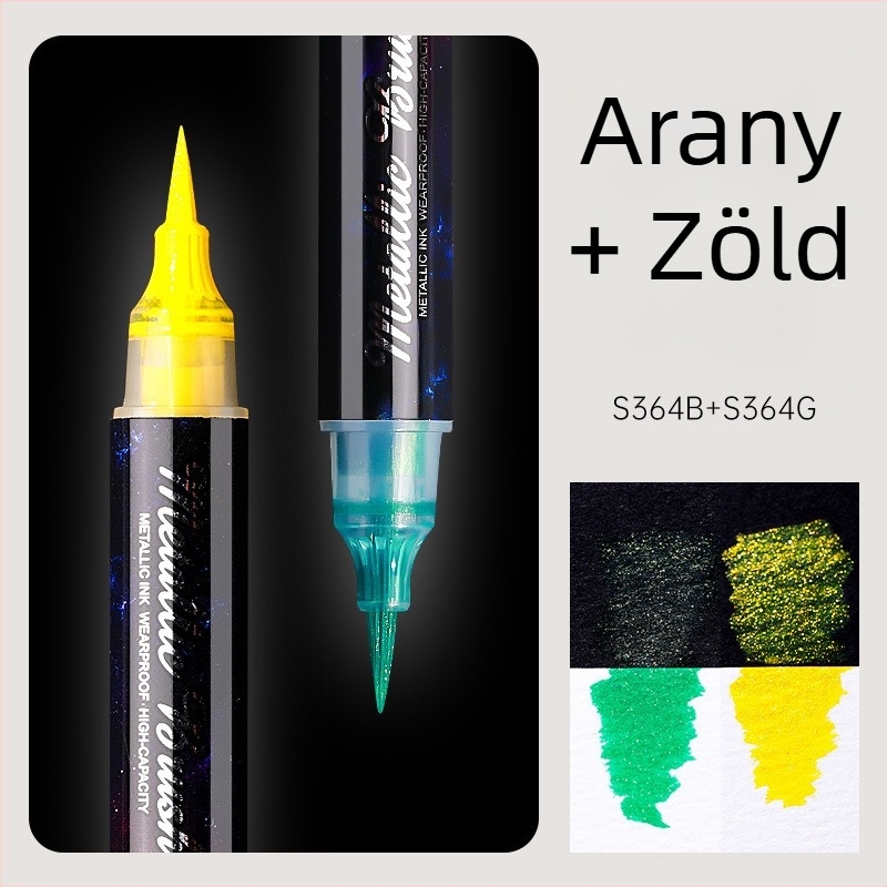 Kétoldalas akril glitter marker puha végű akvarell tollal, kerek fejű, nem törölhető, diákoknak és naplóírásra