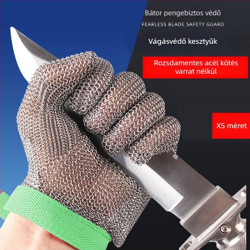 Rozsdamentes acélból készült 5. szintű anti-cut védőkesztyű elektromos fűrészhez és fémhuzal vágáshoz – használat a vágóhídon