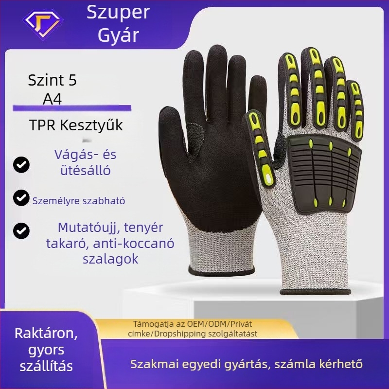 5-ös szintű vágásbiztos kesztyűk, HPPE + matt nitril, csúszásmentes, biztonságért