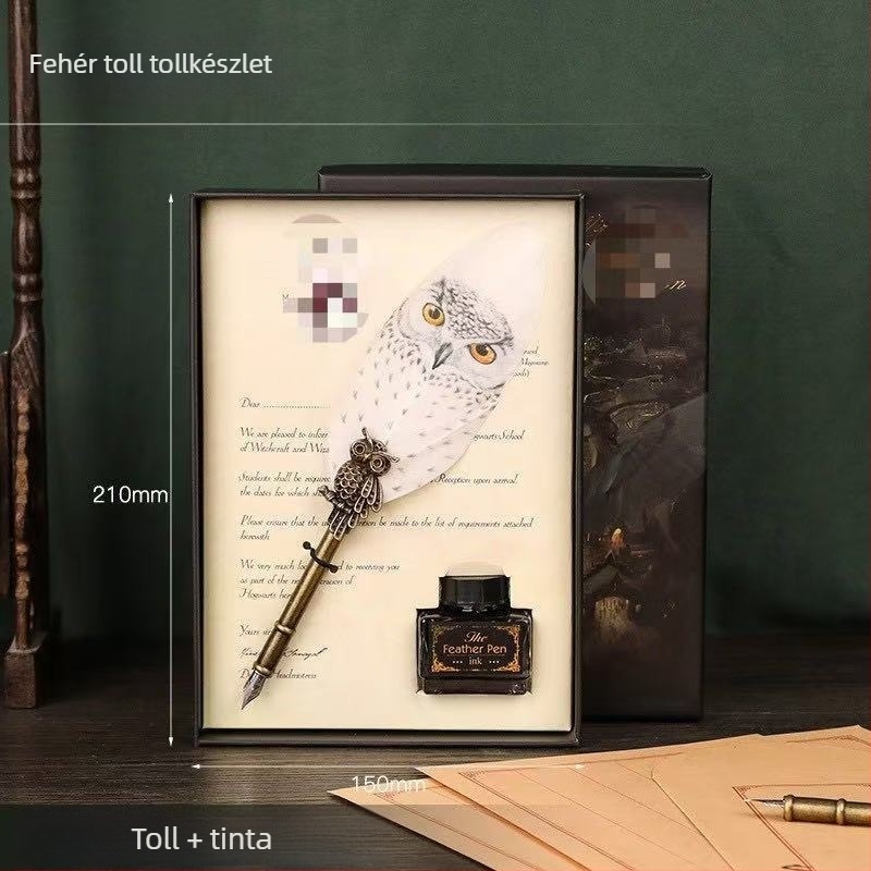 Páva toll merülő toll készlet, ötvözet tollheggyel, modell SW-914, tolltartóval, ajándékdobozban
