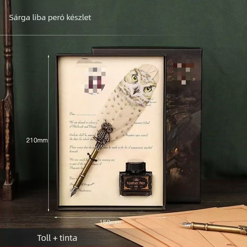 Páva toll merülő toll készlet, ötvözet tollheggyel, modell SW-914, tolltartóval, ajándékdobozban