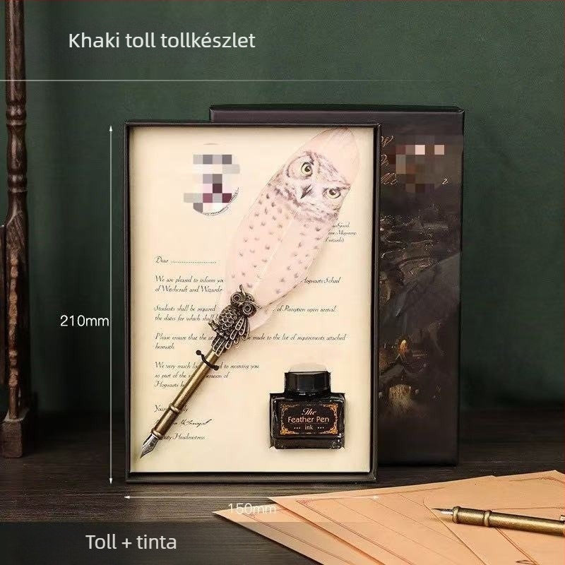 Páva toll merülő toll készlet, ötvözet tollheggyel, modell SW-914, tolltartóval, ajándékdobozban