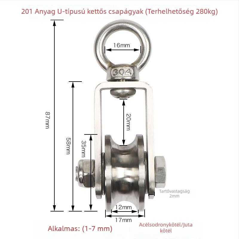 Rozsdamentes acélból készült görgő- és csapágykészlet, emelőgyűrű, drótkötelekészlet, fix görgő és sínkerekek — Lu ying