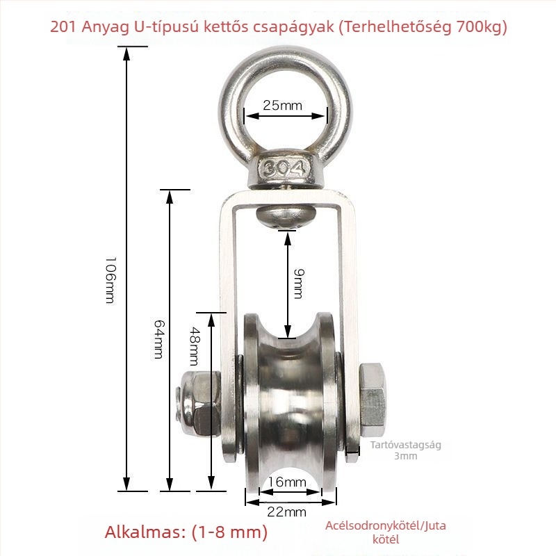 Rozsdamentes acélból készült görgő- és csapágykészlet, emelőgyűrű, drótkötelekészlet, fix görgő és sínkerekek — Lu ying