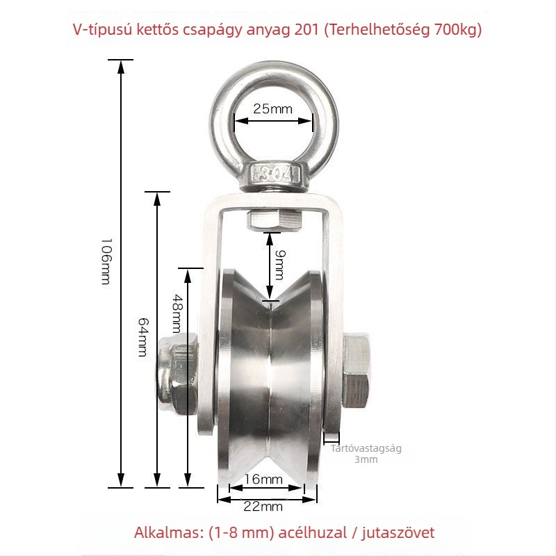 Rozsdamentes acélból készült görgő- és csapágykészlet, emelőgyűrű, drótkötelekészlet, fix görgő és sínkerekek — Lu ying