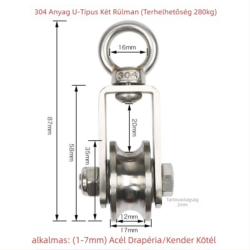 Rozsdamentes acélból készült görgő- és csapágykészlet, emelőgyűrű, drótkötelekészlet, fix görgő és sínkerekek — Lu ying