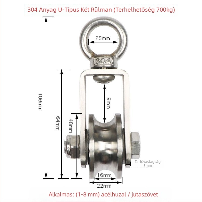 Rozsdamentes acélból készült görgő- és csapágykészlet, emelőgyűrű, drótkötelekészlet, fix görgő és sínkerekek — Lu ying