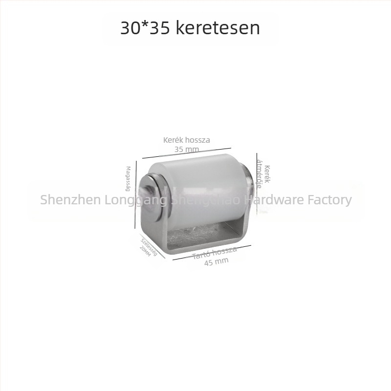 Rozsdamentes acélból készült görgő nylonos görgővel csúszóajtókhoz, pozicionáló kerék, teherbíró kettős csapágyas görgő, ipari felhasználás; méretek 40×50 / 40×65 / 50×65