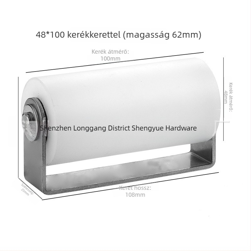 Rozsdamentes acélból készült görgő nylonos görgővel csúszóajtókhoz, pozicionáló kerék, teherbíró kettős csapágyas görgő, ipari felhasználás; méretek 40×50 / 40×65 / 50×65