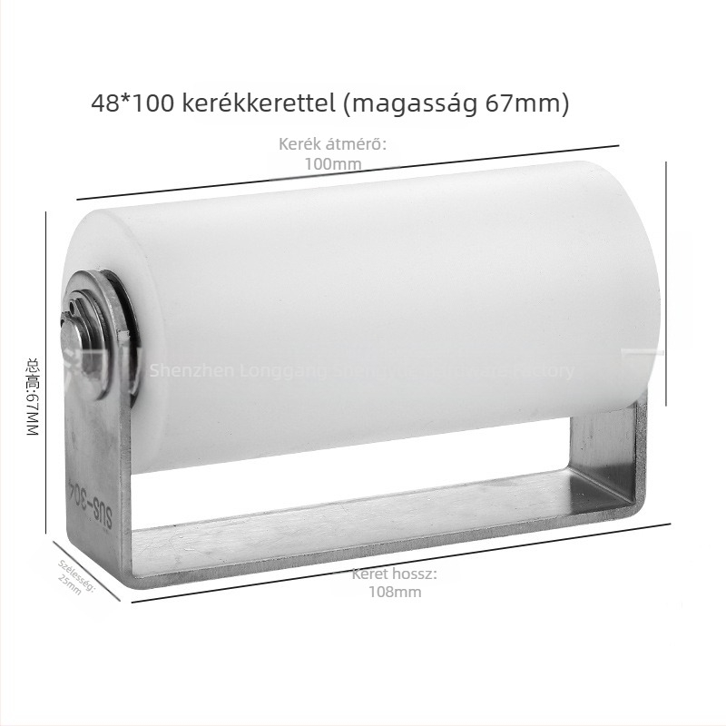 Rozsdamentes acélból készült görgő nylonos görgővel csúszóajtókhoz, pozicionáló kerék, teherbíró kettős csapágyas görgő, ipari felhasználás; méretek 40×50 / 40×65 / 50×65