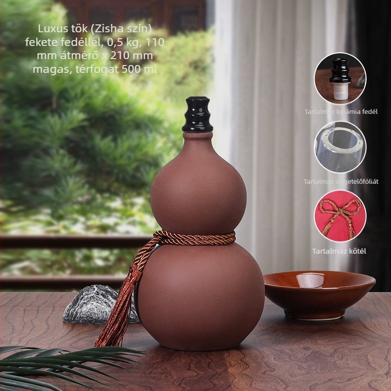 Kerámiából készült tök alakú borosüveg otthoni használatra, zárt kupakkal, borhoz, üres üveg