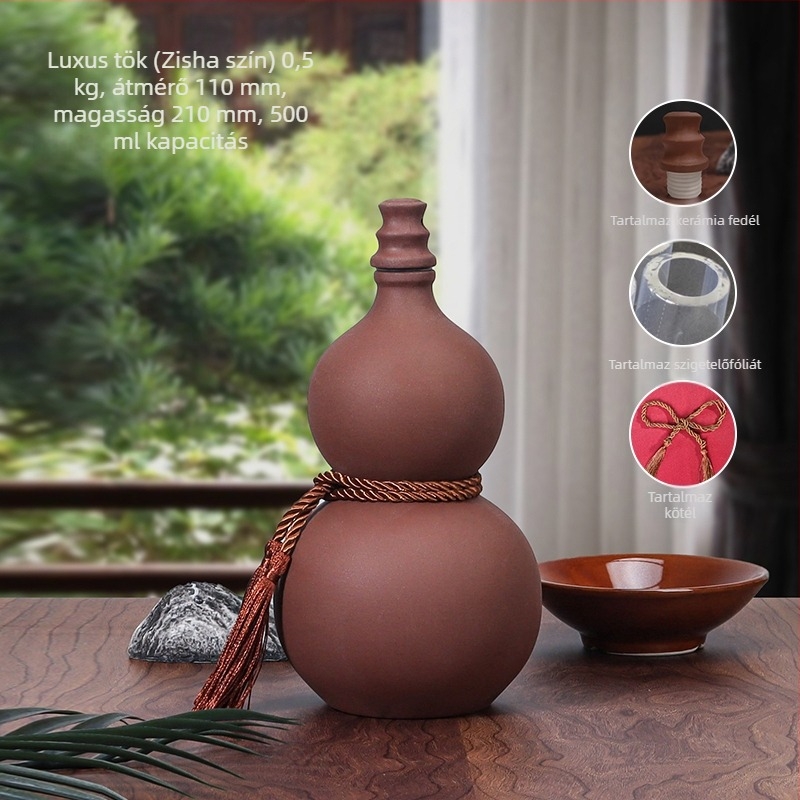 Kerámiából készült tök alakú borosüveg otthoni használatra, zárt kupakkal, borhoz, üres üveg