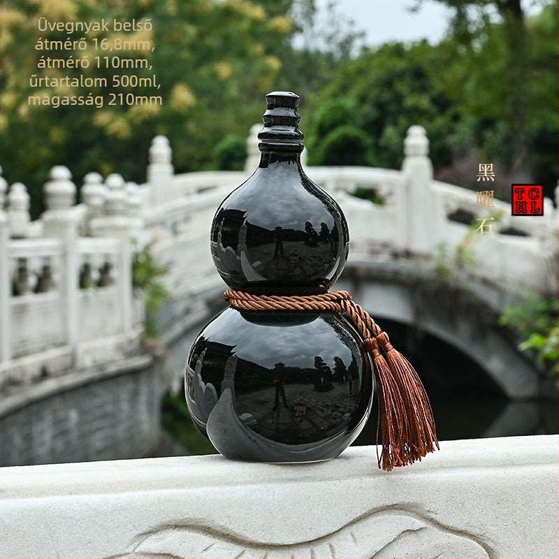 Kerámiából készült tök alakú borosüveg otthoni használatra, zárt kupakkal, borhoz, üres üveg