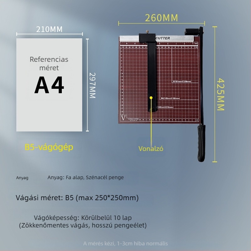 Kézi papírvágó, A3/A4/B5, rozsdamentes acél, irodai és otthoni használatra, fényképekhez és szövegekhez