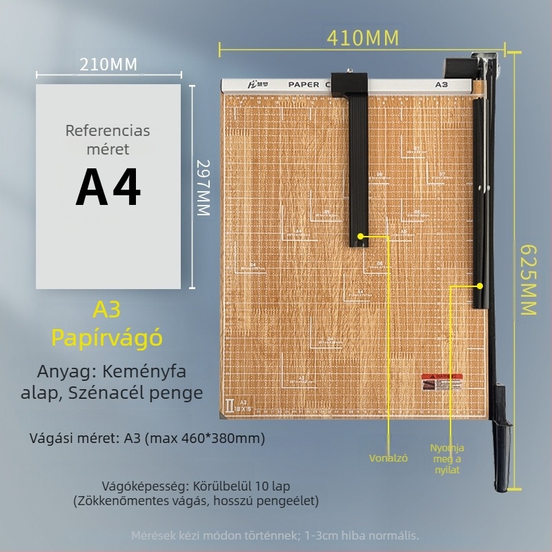 Kézi papírvágó, A3/A4/B5, rozsdamentes acél, irodai és otthoni használatra, fényképekhez és szövegekhez