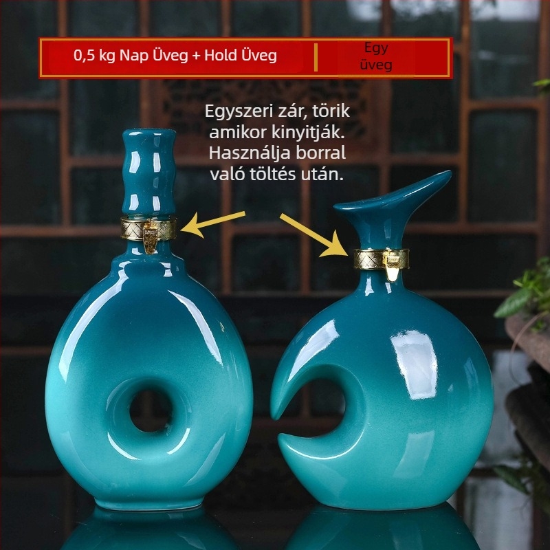 Kerámiából készült borosüveg és tartály, lezárt boros készlet, dekoratív otthoni boros edény, Yishan márka, Új kínai stílus, egységcsomagolás