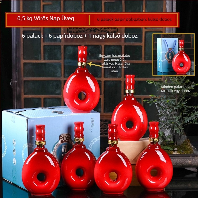 Kerámiából készült borosüveg és tartály, lezárt boros készlet, dekoratív otthoni boros edény, Yishan márka, Új kínai stílus, egységcsomagolás