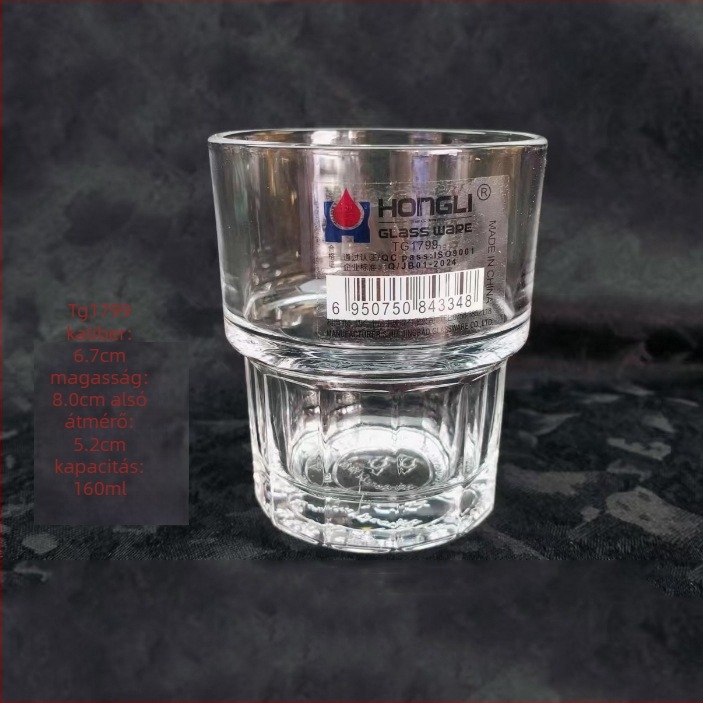 Nyolcszögletű edzett üvegpohár éttermi használatra, minimalistikus stílus, készlet 10+ darab