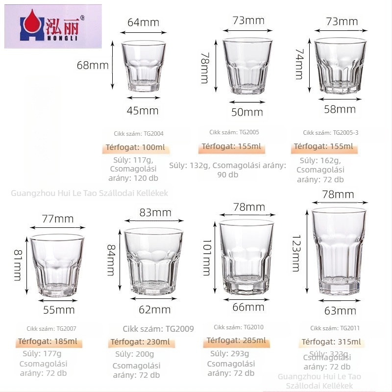 Nyolcszögletű edzett üvegpohár éttermi használatra, minimalistikus stílus, készlet 10+ darab