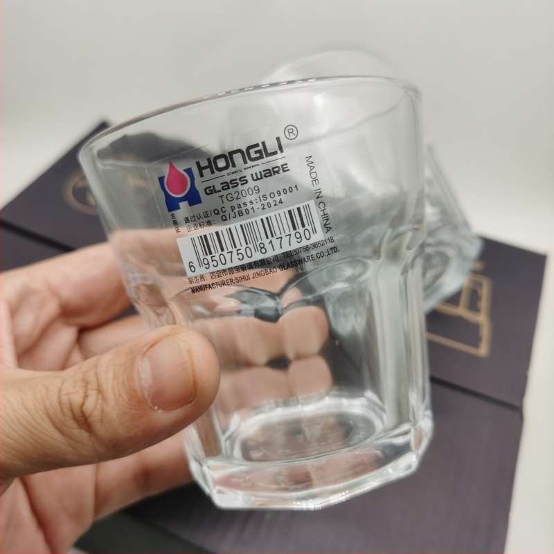 Nyolcszögletű edzett üvegpohár éttermi használatra, minimalistikus stílus, készlet 10+ darab