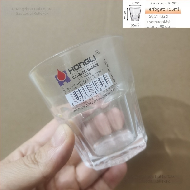 Nyolcszögletű edzett üvegpohár éttermi használatra, minimalistikus stílus, készlet 10+ darab