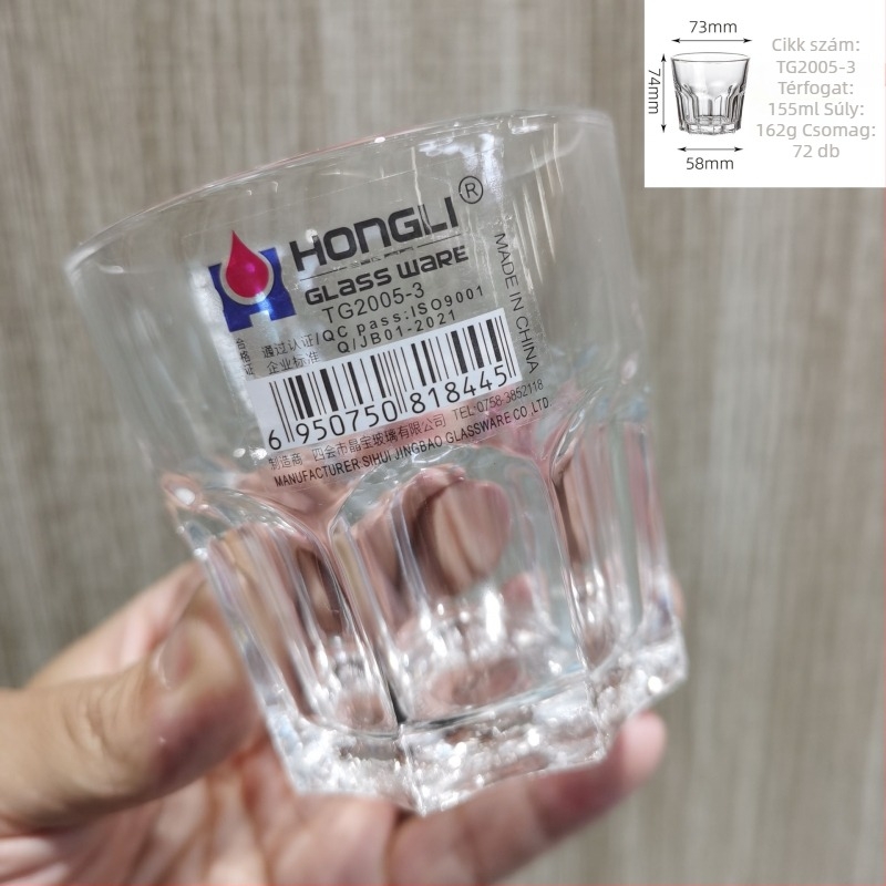 Nyolcszögletű edzett üvegpohár éttermi használatra, minimalistikus stílus, készlet 10+ darab